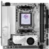 Płyta główna z oznaczeniami "MSI PERFORMANCE GAMING" oraz "MPG B850I EDGE TI WIFI", z widocznymi złączami i komponentami elektronicznymi. Na powierzchni znajduje się logo smoka oraz napisy takie jak "CORE BOOST" i "MEMORY BOOST".