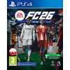 Okładka gry "EA SPORTS FC 26" na PS4 przedstawia dwóch piłkarzy w strojach klubowych, otoczonych przez kibiców na stadionie. Widoczne są logotypy: EA SPORTS, PS4, Polska Wersja, PEGI 3, Champions League oraz Premier League, a także teksty: "Komentarz Toma