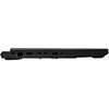 Czarny laptop widziany z boku, z widocznymi portami: Ethernet, HDMI, dwa USB-C, USB-A oraz gniazdo audio. Obudowa ma matowe wykończenie z delikatnymi wcięciami wentylacyjnymi.