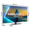 Telewizor z logo "PHILIPS" na ekranie, na którym widoczny jest astronauta na tle zachodu słońca nad wodą, z napisem "AMBILIGHT tv OLED". Wymiary telewizora to 106,8 cm szerokości, 68,4 cm wysokości, 61,8 cm wysokości ekranu oraz 6,8 cm głębokości, a podst