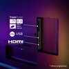 Zbliżenie na panel boczny telewizora z widocznymi portami i oznaczeniami: Triple Tuner (DVB-T, DVB-C, DVB-S2), USB oraz HDMI. W prawym dolnym rogu znajduje się napis "* Obraz poglądowy".