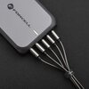 Na zdjęciu widoczny jest zestaw pięciu metalicznych kabli USB z plecionym oplotem, które są podłączone do urządzenia. Na jednym z kabli znajduje się logo "FORCELL", a kable są spięte opaską z napisem "FORCELL".