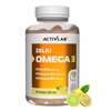 Przezroczysty słoik z białą nakrętką zawiera żelki, a na etykiecie widnieje napis: "ACTIVLAB ŻELKI OMEGA 3 DHA+EPA 42 mg, Witamina D3 2000 j.m., Witamina B12 100 µg, 60 żelek/60 dni". Obok słoika znajdują się ilustracje limonki i cytryny.