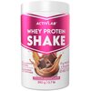 Opakowanie odżywki białkowej ACTIVLAB Whey Protein Shake o smaku czekoladowym, z widocznym napisem "17 g PROTEIN x 10 portions" oraz informacjami "3x LABORATORY TESTED" i "MEASURING SCOOP INSIDE". Na etykiecie znajduje się również grafika przedstawiająca 