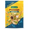Opakowanie produktu Bakalland z pistacjami o smaku pieprzu i soli, z widocznymi drewnianymi łyżkami zawierającymi pieprz i sól. Na opakowaniu znajdują się napisy: "ZE SMAKIEM", "Bakalland", "Pistacje", "pieprz & sól".