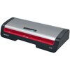 Srebrny laminator z widocznym logo "GBC" na górze oraz czterema przyciskami na panelu sterowania, oznaczonymi ikonami i wartościami "75/80", "100", "125". Czerwona część urządzenia zawiera oznaczenia "A4" oraz ikonę z napisem "Select correct pouch" i strz