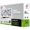 Pudełko karty graficznej z widocznym modelem karty z trzema wentylatorami i logo "Republic of Gamers". Na opakowaniu znajdują się napisy: "ROG ASTRAL GAMING GRAPHICS CARD", "OC Edition", "16GB GDDR7 Memory", "DLSS 4 | Ray Tracing | Reflex | Studio", "GEFO