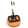 Pomarańczowa szczotka z czarnymi elementami, z widocznym logo "STIHL" na obudowie. Nad szczotką znajdują się dwa czarne złącza oraz mały metalowy element.