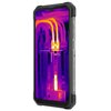 Smartfon z wyświetlaczem pokazującym obraz termowizyjny, na którym widoczne są elementy instalacji elektrycznej z zaznaczoną temperaturą 48°C. Na boku urządzenia widoczny jest napis "WATERPROOF".