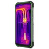 Smartfon z zieloną obudową wyświetla na ekranie obraz termowizyjny z temperaturą 48°C, przedstawiający elementy elektryczne. Na boku urządzenia widoczny jest napis "WATERPROOF".
