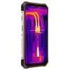 Smartfon z wyświetlaczem pokazującym obraz w trybie termowizyjnym, na którym widoczne są różne odcienie fioletu, żółci i pomarańczu, z oznaczeniem temperatury "48°C". Na bocznej krawędzi urządzenia widoczny jest tekst "BLACKVIEW".