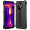 Na zdjęciu widoczny jest smartfon z wyświetlaczem pokazującym obraz termowizyjny z temperaturą 48°C oraz tył urządzenia z logo "Blackview". Obudowa telefonu jest solidna, z widocznymi śrubami i oznaczeniem "SHOCKPROOF".