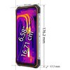 Smartfon z wyświetlaczem termowizyjnym o przekątnej 6.58 cala (16.71 cm) jest przedstawiony z wymiarami: 83.5 mm szerokości, 176.2 mm wysokości i 17.7 mm grubości. Na bocznej krawędzi widoczny jest napis "WATERPROOF".