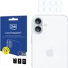 Opakowanie produktu "3mk Lens Protection" z grafiką przedstawiającą ochronę obiektywu oraz białym telefonem z widocznymi dwoma obiektywami. Na opakowaniu znajdują się napisy: "Ochrona obiektywu/Proteção da lente/Protection de lentille/Ochrona obiektywu/Pr