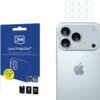 Na zdjęciu widoczny jest produkt "3mk Lens Protection" w opakowaniu z napisem "Ochrona obiektywu" oraz ilustracją przedstawiającą ochronę na obiektywy aparatu. Obok znajduje się telefon z trzema obiektywami, na które nałożone są przezroczyste osłony.