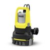 Żółto-czarna pompa zanurzeniowa z metalowym elementem i uchwytem na górze, z widocznym logo "KARCHER" na przedniej części. Produkt ma kratkowaną podstawę i boczne złącze do węża.