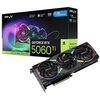 Pudełko i karta graficzna PNY GeForce RTX 5060 Ti z trzema wentylatorami, ozdobione kolorowym podświetleniem RGB. Na opakowaniu widoczne są napisy: "PNY", "GeForce RTX 5060 Ti", "16GB GDDR7", "OC Overclocked", "Epic-X RGB", "DLSS 4", "Ray Tracing", "Refle