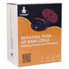 Pudełko produktu z logo FITPADDY, zawierające napis "ROTATING PUSH UP BARS (2Pcs) MANIGLIE ROTANTI PER PIEGAMENTI" oraz ikony z podpisami: "Power", "Strength", "Flexibility", "Core". Na opakowaniu znajduje się również kod QR.