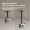 Na zdjęciu widoczny jest uchwyt sufitowy do projektora, zamontowany w dwóch różnych długościach: 100 mm i 300 mm. Na górze zdjęcia znajduje się tekst: "Regulacja kąta dla maksymalnej elastyczności. Prosta regulacja uchwytu projektora pozwala swobodnie ust