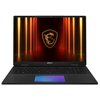 Laptop z podświetlaną klawiaturą i ekranem wyświetlającym logo smoka na tle pomarańczowych świateł. Na obudowie pod ekranem widoczne jest logo "msi".