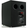 Czarny subwoofer z dwoma okrągłymi otworami na górze oraz panelem z różnymi złączami i przełącznikami. Na panelu widoczny jest napis "PYLON AUDIO PSA-150" oraz różne oznaczenia techniczne i ostrzeżenia.