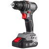 Wiertarko-wkrętarka GRAPHITE 58GE139 z napisem "GRAPHITE BRUSHLESS" na obudowie, posiada czarno-szaro-czerwoną kolorystykę oraz widoczne oznaczenia "18V Li-Ion 2.0Ah" i "ENERGY system" na akumulatorze. Produkt ma ergonomiczny uchwyt z teksturą oraz metalo
