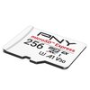 Biała karta pamięci z nadrukiem "PNY microSD Express 256GB" oraz symbolami "Micro SDXC I U3 A1 V30".