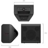 Na zdjęciu widoczny jest głośnik Power Audio LG XBOOM STAGE 301 z trzema różnymi widokami: z przodu, z boku i z góry. Na głośniku znajdują się przyciski sterujące, logo "xboom" oraz wymiary: 311 mm, 282 mm i 312 mm.