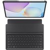 Na zdjęciu widoczny jest tablet z kolorowym ekranem, na którym znajduje się gradientowy motyw, oraz dołączony rysik umieszczony na górnej krawędzi urządzenia. Poniżej znajduje się czarna klawiatura z wyraźnie oznaczonymi klawiszami, w tym klawisze funkcyj