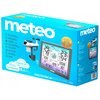 Pudełko produktu "Stacja pogody METEO SP602" jest w kolorze niebieskim z dużym białym napisem "meteo" oraz grafiką przedstawiającą stację pogodową i jej ekran. Na opakowaniu znajdują się informacje o funkcjach, takich jak "WiFi – SMART APP", "Multiczujnik