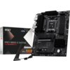 Płyta główna z oznaczeniem "PRO B850-S WIFI6E" leży obok pudełka z napisem "MSI PRO B850-S WIFI6E AMD MOTHERBOARD". Obok znajduje się antena z logo MSI oraz kabel.