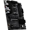 Czarna płyta główna z widocznymi złączami, radiatorami i gniazdem procesora, na której znajduje się napis "MSI" oraz "PRO B850-S WIFI 6E". Widać różnorodne porty, w tym HDMI, USB i audio, a także logo MSI.