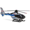 Model helikoptera ratunkowego w kolorach srebrnym, niebieskim i czarnym z widocznym napisem "POLICJA" oraz numerem "SN-80XP". Na kadłubie znajduje się także flaga Polski i numer "EC135".
