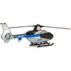 Model helikoptera ratunkowego w kolorach srebrnym, niebieskim i czarnym z widocznym napisem "POLICJA" na boku. Na ogonie helikoptera znajduje się oznaczenie "80XP" oraz mała flaga Polski.