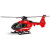 Czerwony helikopter zabawkowy z czarnymi i białymi detalami, oznaczony napisami "112" i "STRAŻ". Na ogonie widnieje oznaczenie "SP-BXH", a na górze kadłuba napis "EC 135".