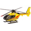 Model helikoptera ratunkowego w kolorze żółtym z czarnymi i czerwonymi elementami, z widocznym napisem "EC135" oraz "www.lpr.com.pl" na boku. Na ogonie znajduje się napis "SP-HXB" oraz mała flaga Polski, a na boku napis "LOTNICZE POGOTOWIE RATUNKOWE".