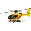 Model helikoptera ratunkowego w kolorze żółtym z czarnymi i czerwonymi elementami, oznaczony numerem SP-HXB. Na boku widnieje napis "LOTNICZE POGOTOWIE RATUNKOWE" oraz logo EC135.
