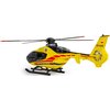 Na zdjęciu znajduje się model helikoptera ratunkowego w kolorze żółtym z czerwonymi i niebieskimi detalami. Na boku helikoptera widoczny jest napis "LOTNICZE POGOTOWIE RATUNKOWE" oraz oznaczenie "SP-HXB".