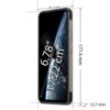 Smartfon z wyświetlaczem o przekątnej 6,78 cala (17,22 cm) jest przedstawiony z wymiarami: 81,5 mm szerokości, 177,4 mm wysokości i 12,7 mm grubości. Na ekranie widoczny jest obraz satelity na tle Ziemi.