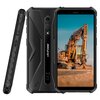 Na zdjęciu widoczny jest czarny smartfon z wyświetlaczem, na którym pokazano obraz koparki na tle nieba. Na tylnej obudowie telefonu znajduje się logo "ulefone" oraz dwa obiektywy aparatu.