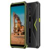 Na zdjęciu widoczny jest smartfon z wyświetlaczem przedstawiającym koparkę na tle nieba. Obudowa telefonu jest czarna z żółtymi akcentami, a na tylnej części znajduje się logo "ulefone".