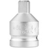 Srebrny adapter do kluczy nasadowych z widocznym napisem "NEO TOOLS" na powierzchni. Adapter ma gładką, metaliczną powierzchnię i cylindryczny kształt z wyraźnie zaznaczonymi krawędziami.