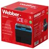 Czerwone opakowanie przenośnej lodówki kompresorowej Webber Penguin z grafiką lodówki i napisami: "Webber ICE", "Pojemność 20 L", "2 tryby zasilania DC 12-24V i 110-240V", "Panel sterujący LED", "Oświetlenie LED". Na opakowaniu widoczne są również symbole