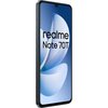 Przedstawiony jest smartfon z dużym ekranem, na którym widnieje grafika przedstawiająca abstrakcyjny, niebieski kształt przypominający kwiat. Na ekranie znajduje się tekst: "realme Note 70T".