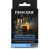 Na zdjęciu znajduje się opakowanie tabletek czyszczących do ekspresu do kawy marki FRISCHER Professional. Na opakowaniu widnieje tekst: "REINIGUNGSTABLETTEN FÜR KAFFEEMASCHINEN", "CLEANING TABLETS FOR COFFEE MACHINES", "FÜR KAFFEEMASCHINEN FOR COFFEE MACH