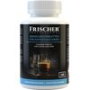Biała butelka z etykietą w kolorze czarnym i niebieskim, na której widnieje napis "FRISCHER PROFESSIONAL REINIGUNGSTABLETTEN FÜR KAFFEEMASCHINEN" oraz "CLEANING TABLETS FOR COFFEE MACHINES". Na etykiecie znajduje się również zdjęcie filiżanki z kawą oraz 