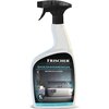 Biała butelka z czarnym spryskiwaczem zawiera płyn do czyszczenia łazienki FRISCHER Professional 1000 ml. Na etykiecie widnieje napis: "FRISCHER PROFESSIONAL BADEZIMMERREINIGER BATHROOM CLEANER", a poniżej znajduje się zdjęcie łazienki z wanną i rośliną.