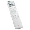Biały pilot z wyświetlaczem LCD pokazującym temperaturę 26,5°C oraz symbolem "Cool", z przyciskami takimi jak "Mode", "Fan Speed", "Swing", "Sleep", "Turbo", "Light", "ECO", "Air Flow" i "Timer". Na dole pilota widoczne jest logo producenta.