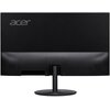 Czarny monitor marki Acer widziany od tyłu, z logo "acer" w lewym górnym rogu. Monitor ma prostą, okrągłą podstawę i perforowaną dolną część obudowy.