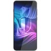 Na zdjęciu widoczny jest smartfon z wyświetlaczem, na którym znajduje się kolorowa grafika przedstawiająca abstrakcyjne fale w odcieniach niebieskiego, fioletowego i różowego, z centralnie umieszczoną ikoną tarczy. Produkt to "Folia ochronna 3MK Silky Mat
